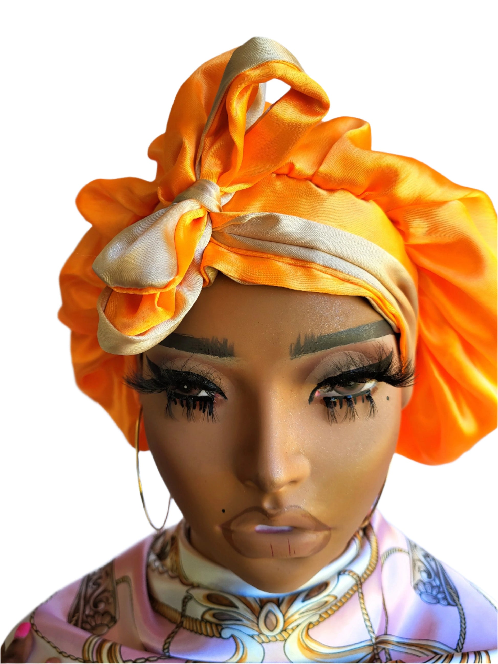 ORANGE & KHAKI Reversible Sleeping Satin Hair Tying Bonnet